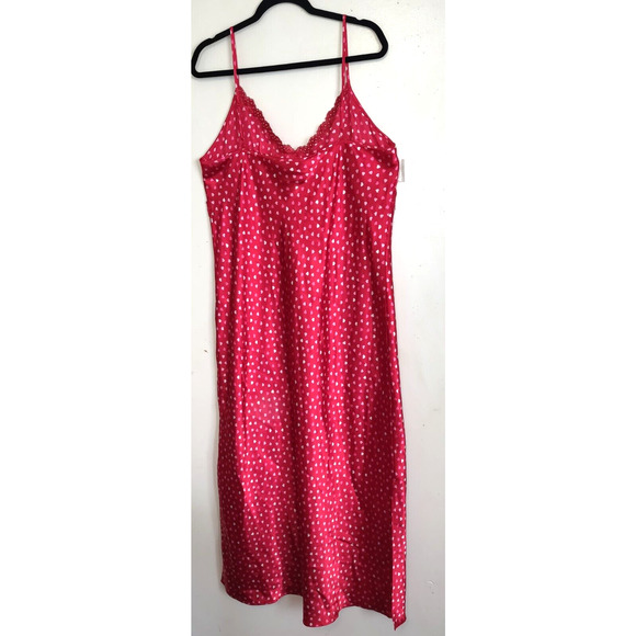 Jaclyn Smith Nightgown 1X Red Satin Lace Trim Hearts Valentine's Day Lingerie 1X - Picture 8 of 11